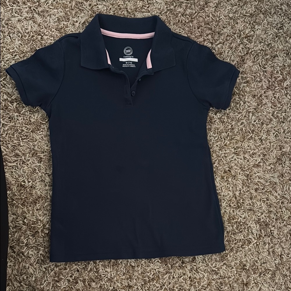 Wonder Nation Navy Polo with Pink Trim